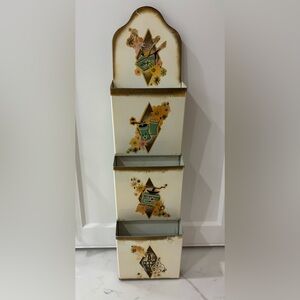 Vintage Three Pocket Metal Hanging Wall Mail Sorter Organizer Floral Coffee